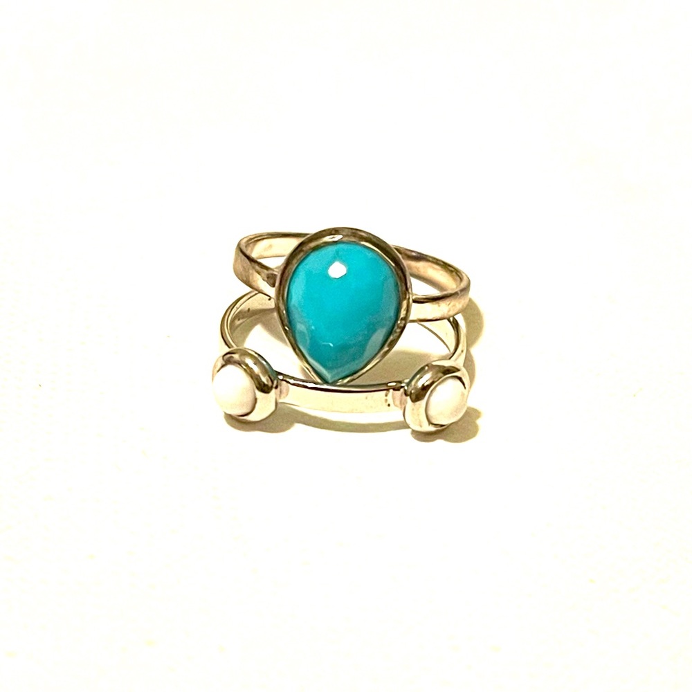 Two 925 Sterling Rings That Are Stackable Turquoise Ring And White Agate